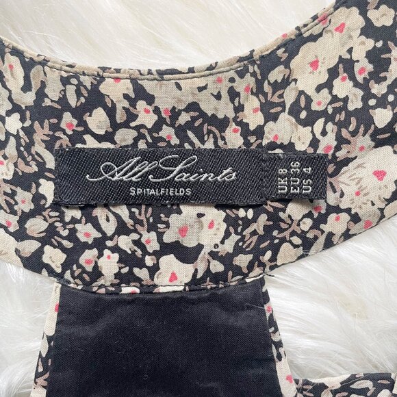 All Saints Black White Floral Ditzy Eviana Indie Sleeze Mini Sleeveless Dress - Picture 6 of 7
